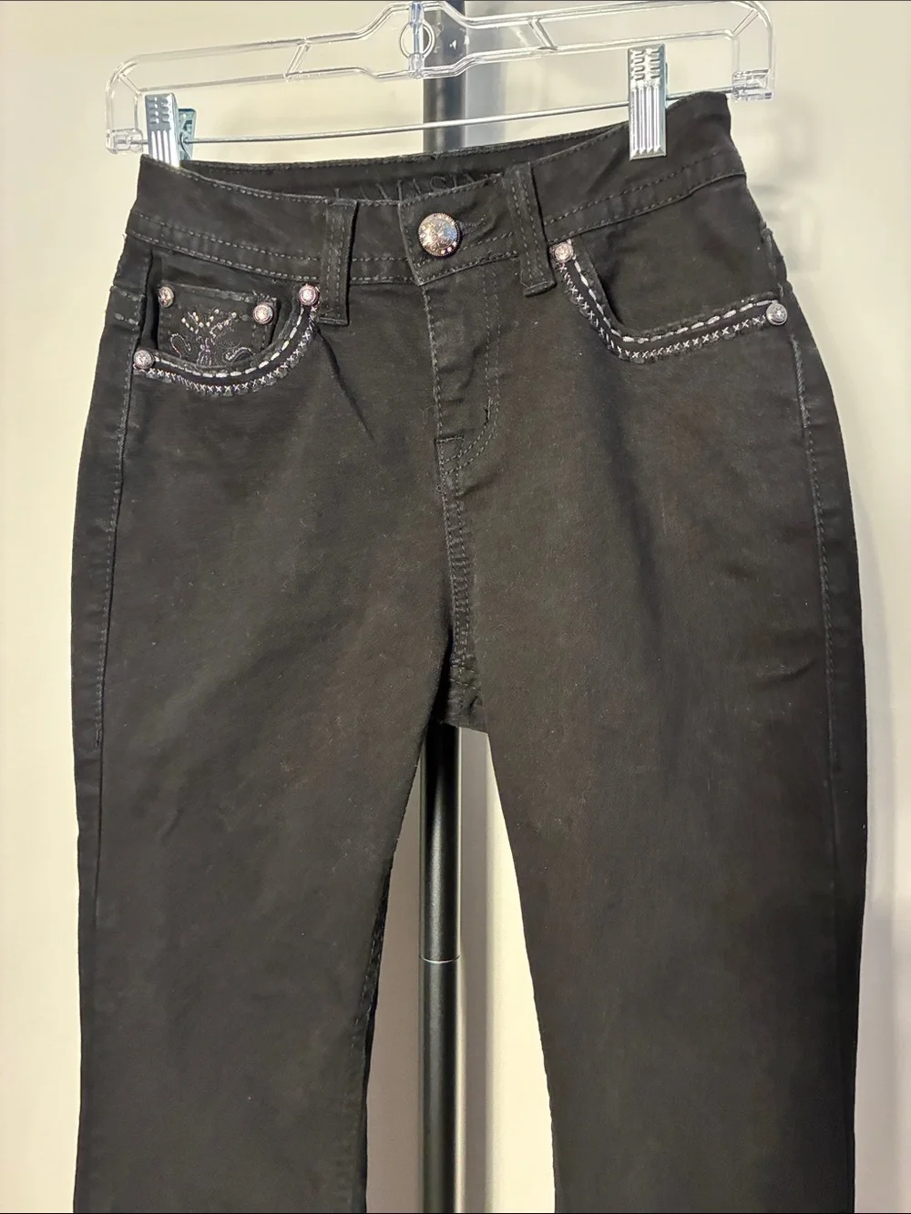 Lamasini Black Boot Cut Jeans Bling Embroidered Embellished Western Stretch Sz 3